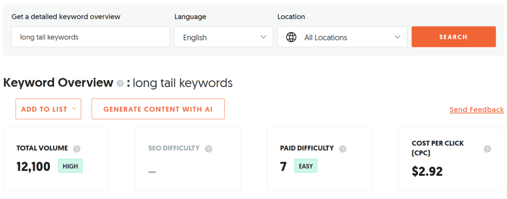 Long Tail Keywords - UberSuggest